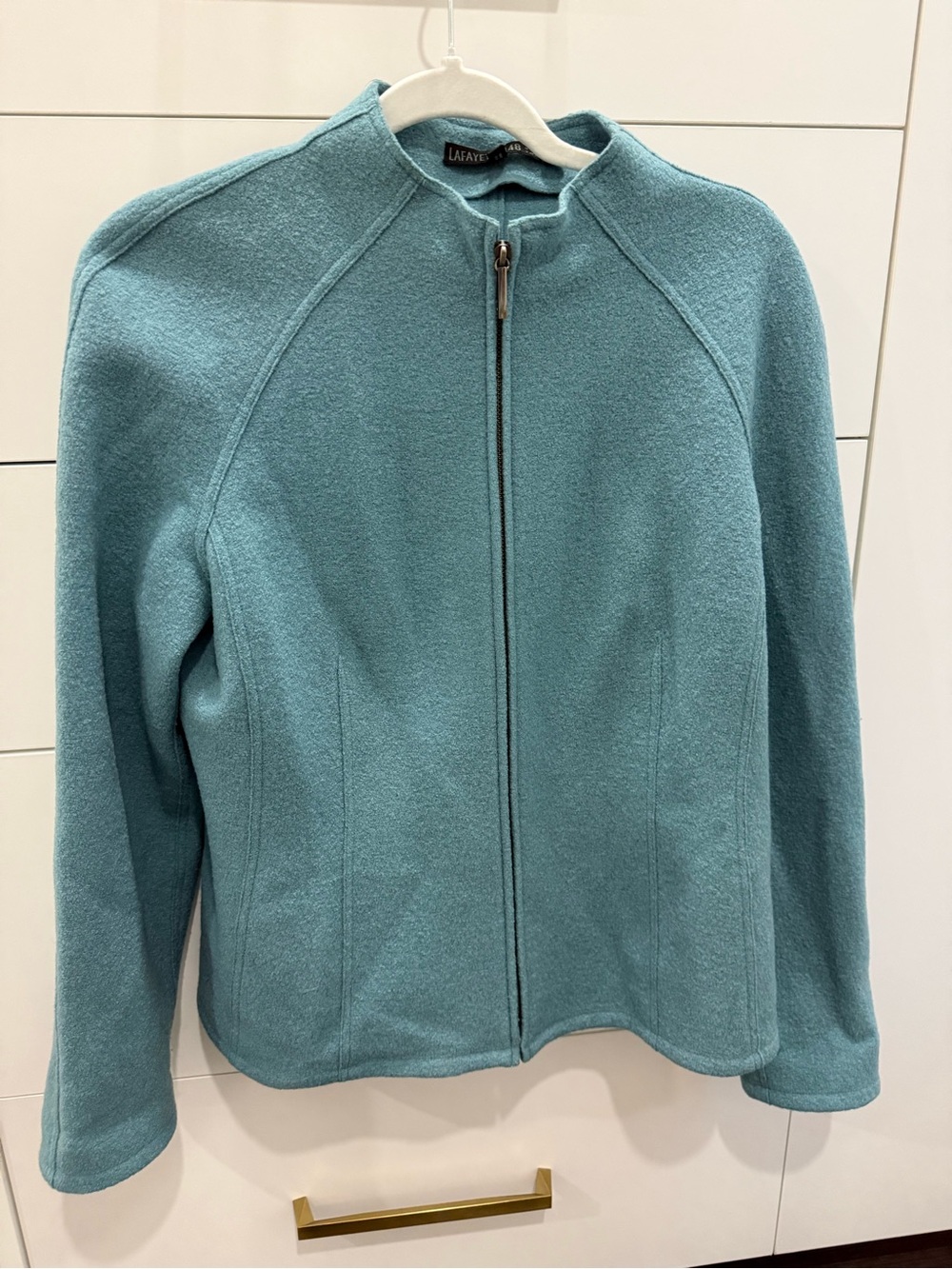 Lafayette 148 Teal Zip Front Jacket, 100% Wool Coat, Size 10